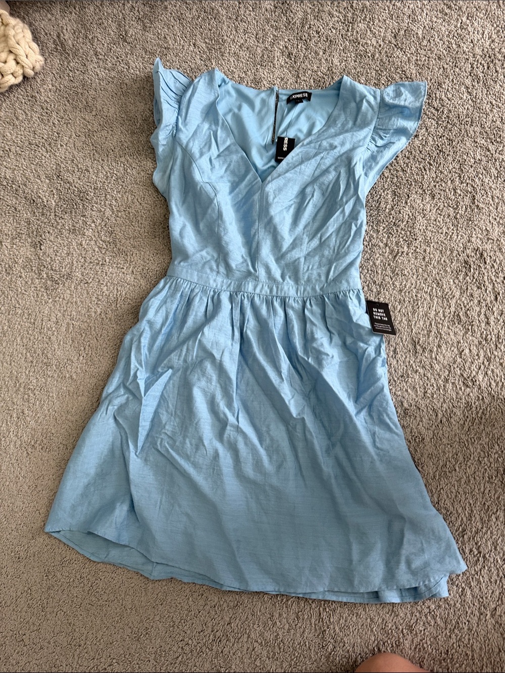 NWT Express Light Blue Ruffle Sleeve Fit-and-Flare Dress